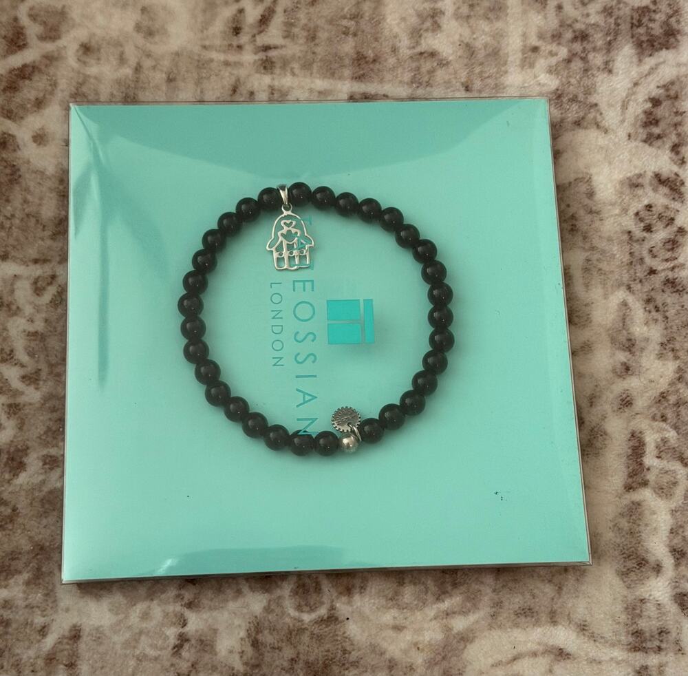 $350 NIB Men's Tateossian Rhodium Plated Sterling Silver & Onyx Beaded Bracelet